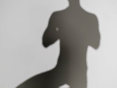Silhouette of a person in a balancing yoga pose